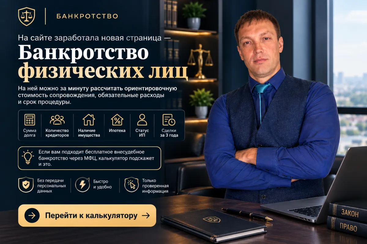 На сайте появился калькулятор стоимости банкротства